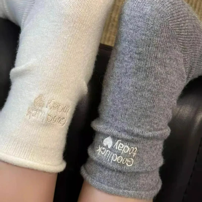 

Зимние теплые утепленные хлопковые носки для женщин, уютные однотонные теплые японские носки до середины икры с вышивкой букв