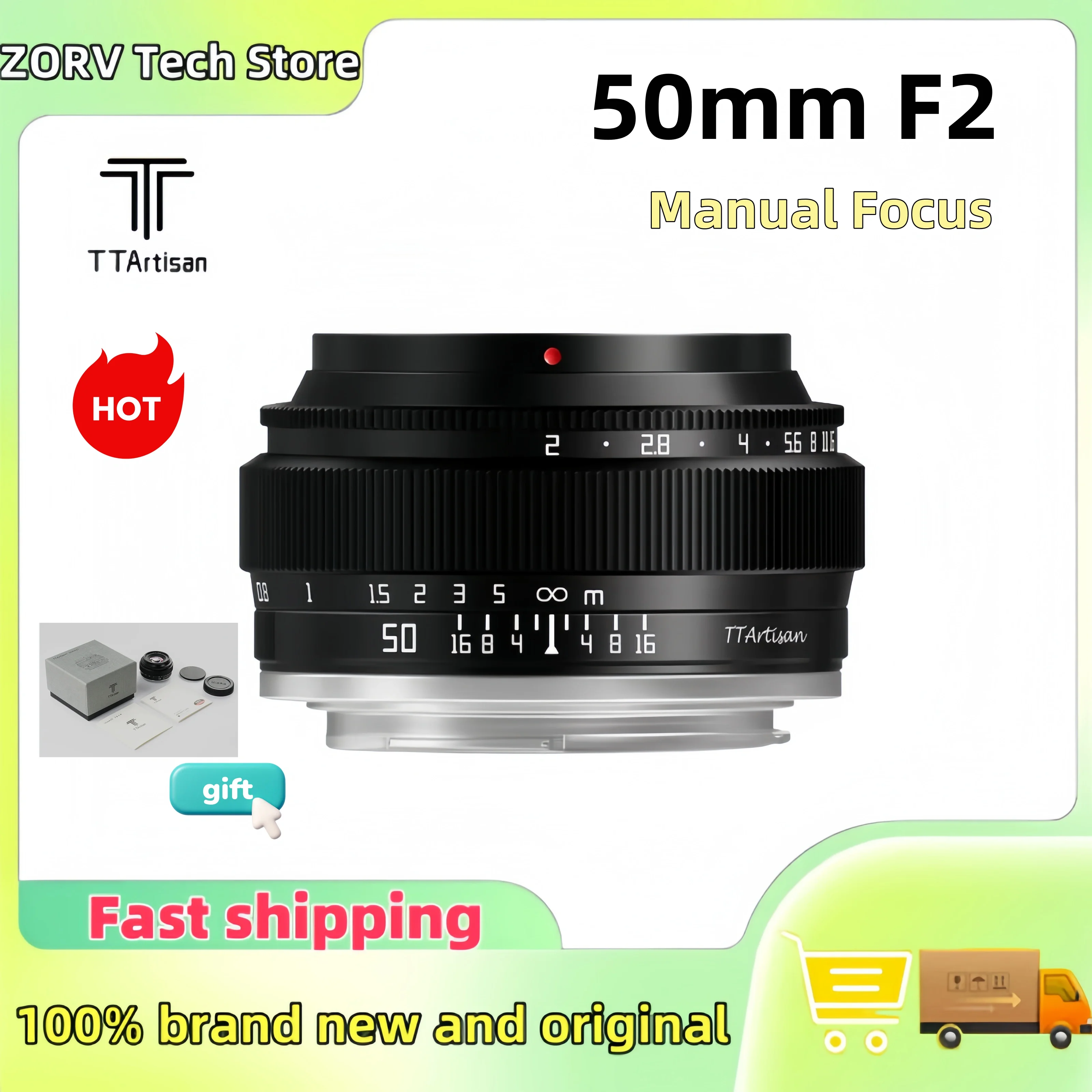 TTArtisan 50mm F2 Vollformat Manuelles Porträt-Objektiv für Sony E Nikon Z Fuji X Leica Sigma L-Mount ZVE10 A7C Z6 Z7 XM5