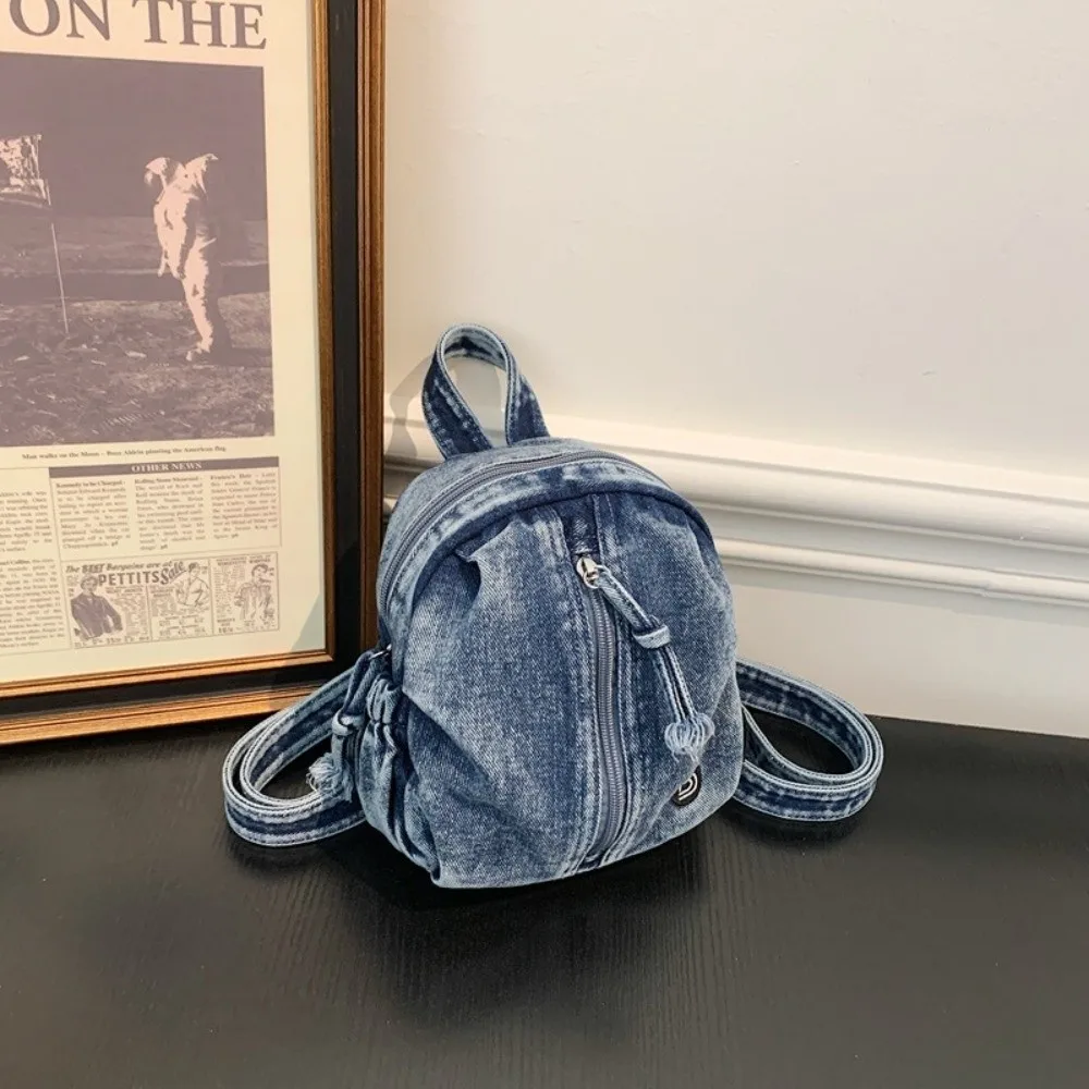 Stylish Soft Denim Denim Backpack Lightweight Multi Purpose Crossbody Bag Versatile Vintage Washed Travel Mini Purse College