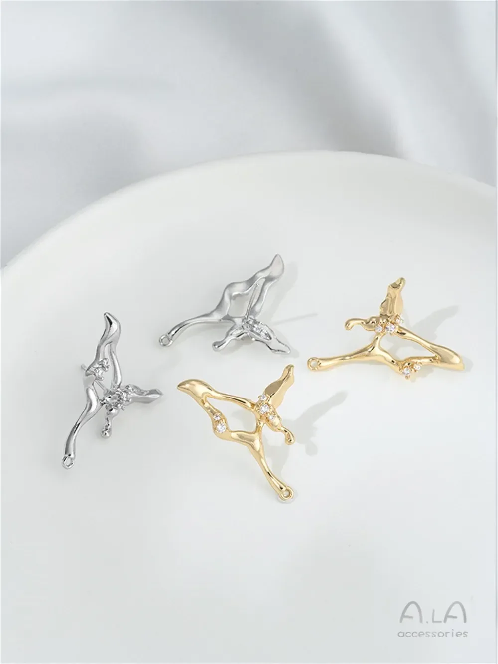 14K الذهب مطعمة الزركون غير النظامية فراشة حزام أقراط أذن منسدلة 925 الفضة إبرة DIY بها بنفسك اليدوية الأذن مجوهرات المواد E400