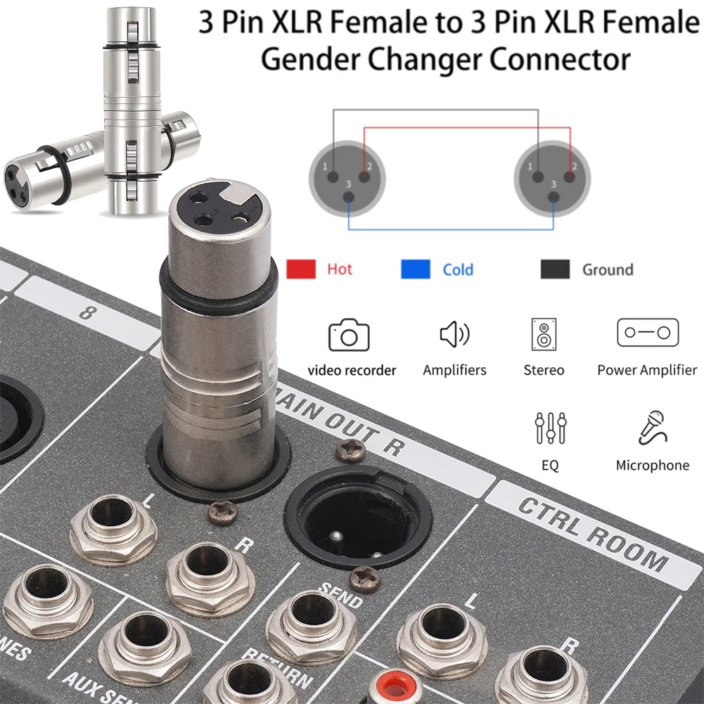 XLR-Buchse-zu-Buchse-Adapter, 3-Pin-Stecker, Audio-Mikrofon-Adapter für Mikrofon-Stereo-Mixer