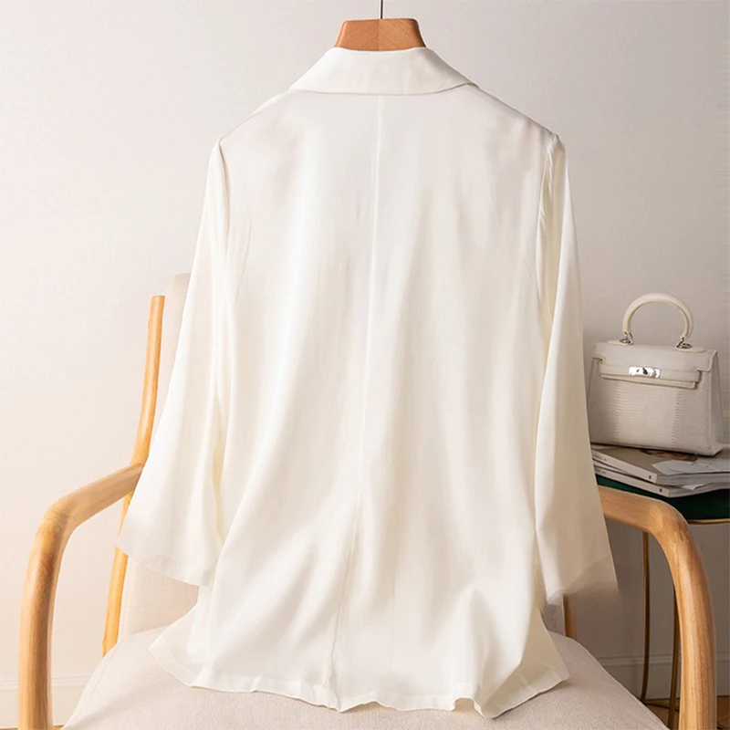 Damska jedwabna marynarka 95% jedwab morwowy 5% spandex 19 momme jednolite kolory rękaw 3/4 zapinana na jeden guzik kurtka płaszcz MM147