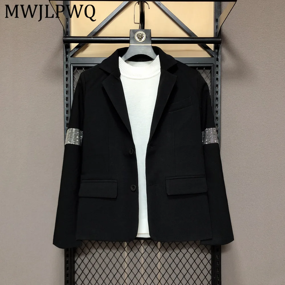 

MWJLPWQ Trendy Long-Sleeved Decorate Blazer Men's Cuffs Stylish Single Breasted Handsome Spring Autumn Slim-Fit Suit Coats 15461