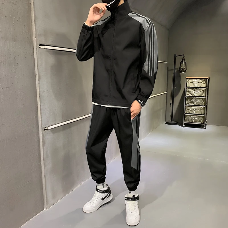 Hip-hop Suit Male Set Track Suits Sweatsuit Man Tracksuit Mens Set Pant Zipper Pockets Outwear 2PC Jacket+Pants Sets 2023 New