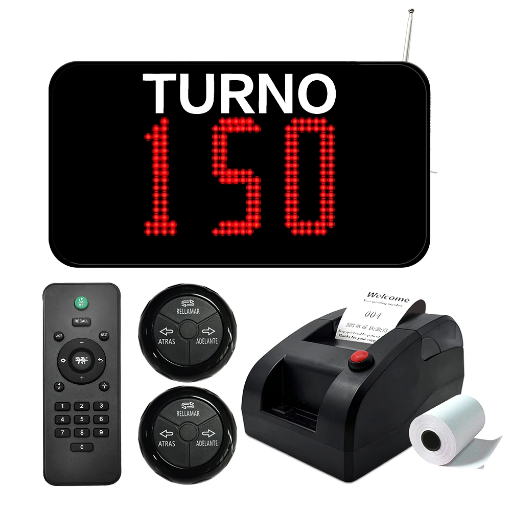 Restaurant Pager Wireless Shift Management System TURNO O Matic 3-Digit Screen with Thermal Printer for Food Restaurant Spanish