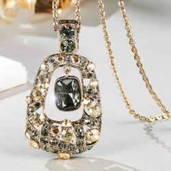 Shiny Crystal Trapezoidal Pendant Long Necklace for Women 2024 New Geometric Gold Silver Color Sweater Chain Jewelry