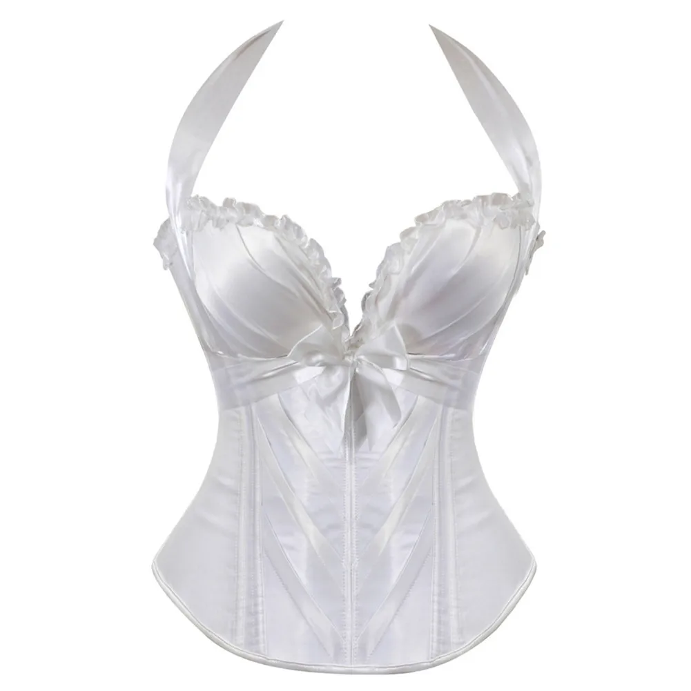 Sexy Corsets&Bustiers with Shoulder Straps Vinatge Style Halter Satin Side Zipper Overbust Corset Top Burlesque Bridal Corselet