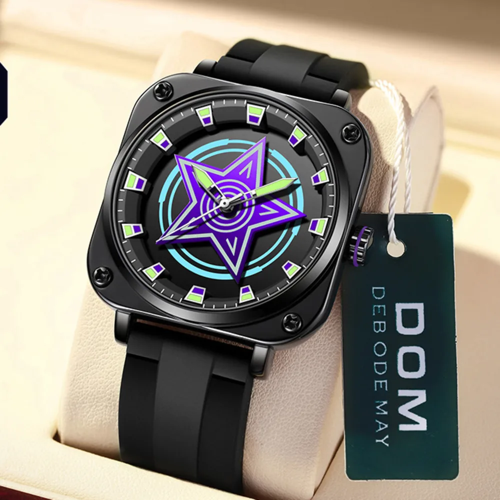 

DOM 1765 Men's Quartz Watch Fashion Multi Functional Waterproof Chronograph Leather Strap Wristwatch For Male Clock