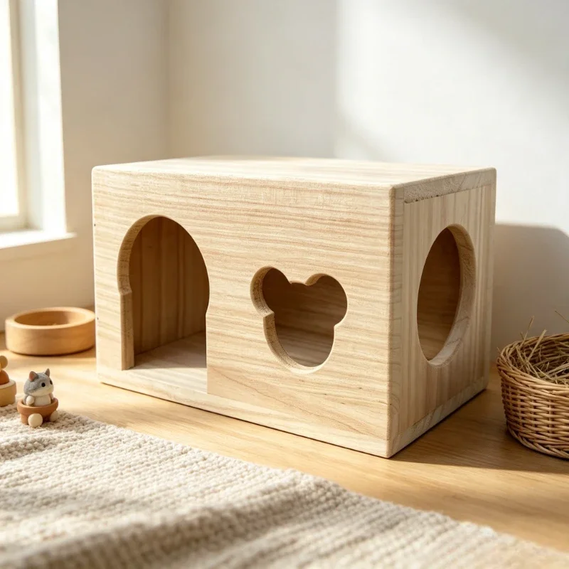 Casita de Madera Sólida para Mascotas Pequeñas, Resistente a Mordidas, Casa para Dormir para Conejos y Cobayas, Nido Transpirabl