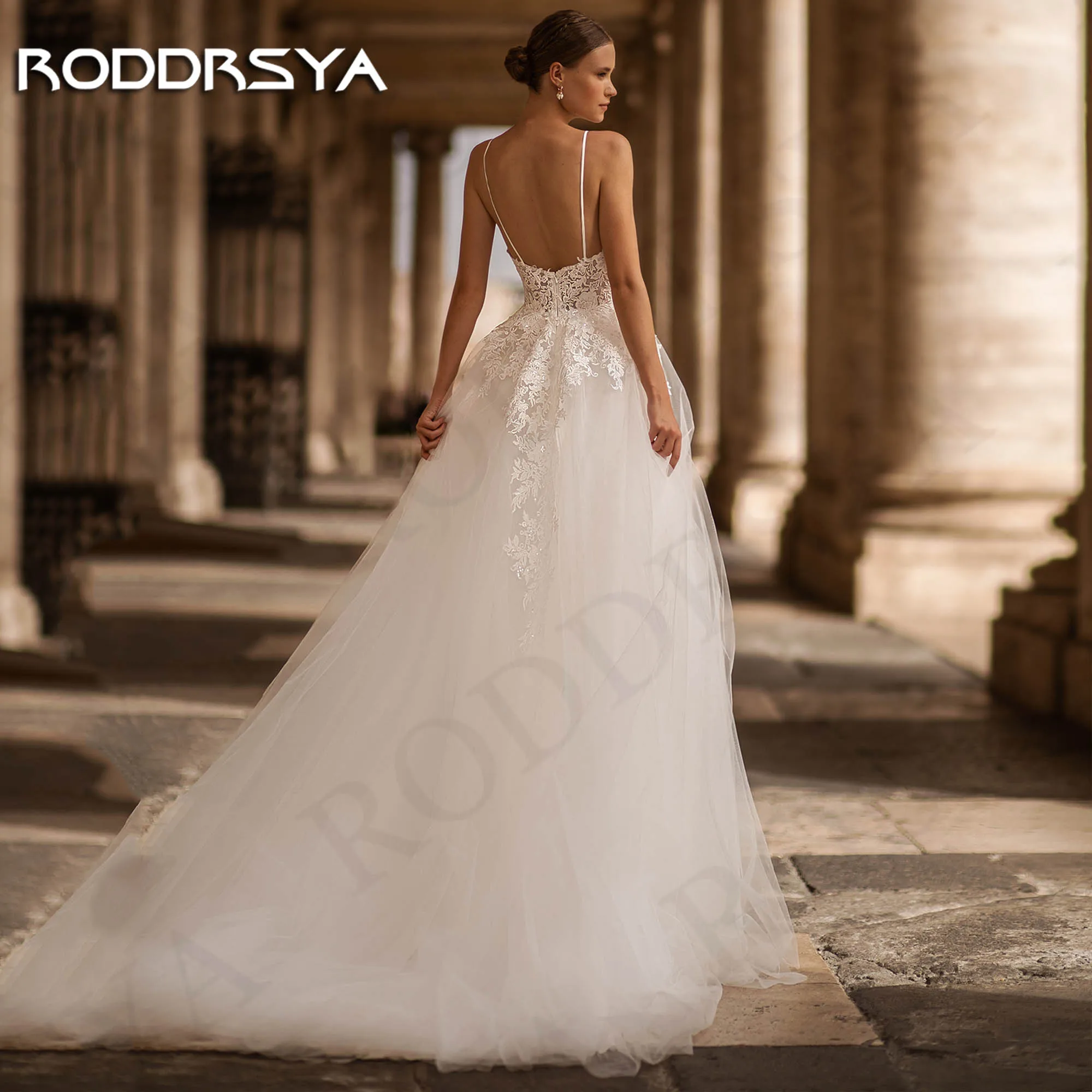 RODDRSYA Princesa V Neck Tule Vestidos De Casamento Para A Mulher 2024 Noiva A Linha Tulle Backless Appliques Vestido De Noiva Vestidos de noiva de