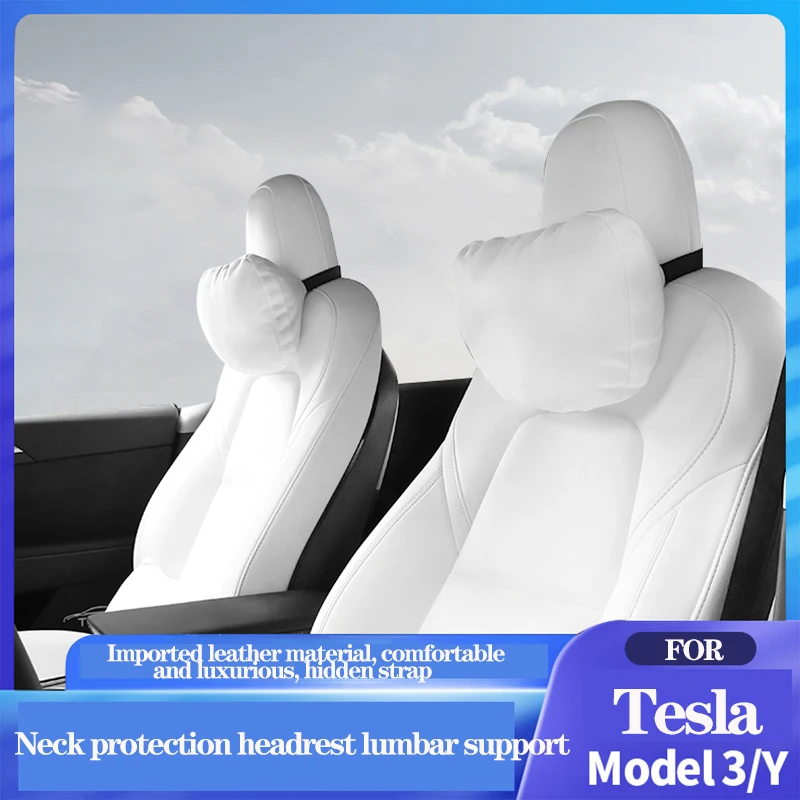 

Car Headrest Nappa Leather ForTesla Model 3 / Y / X S Neck Pillow Support Soft Neck Pillows Cushion