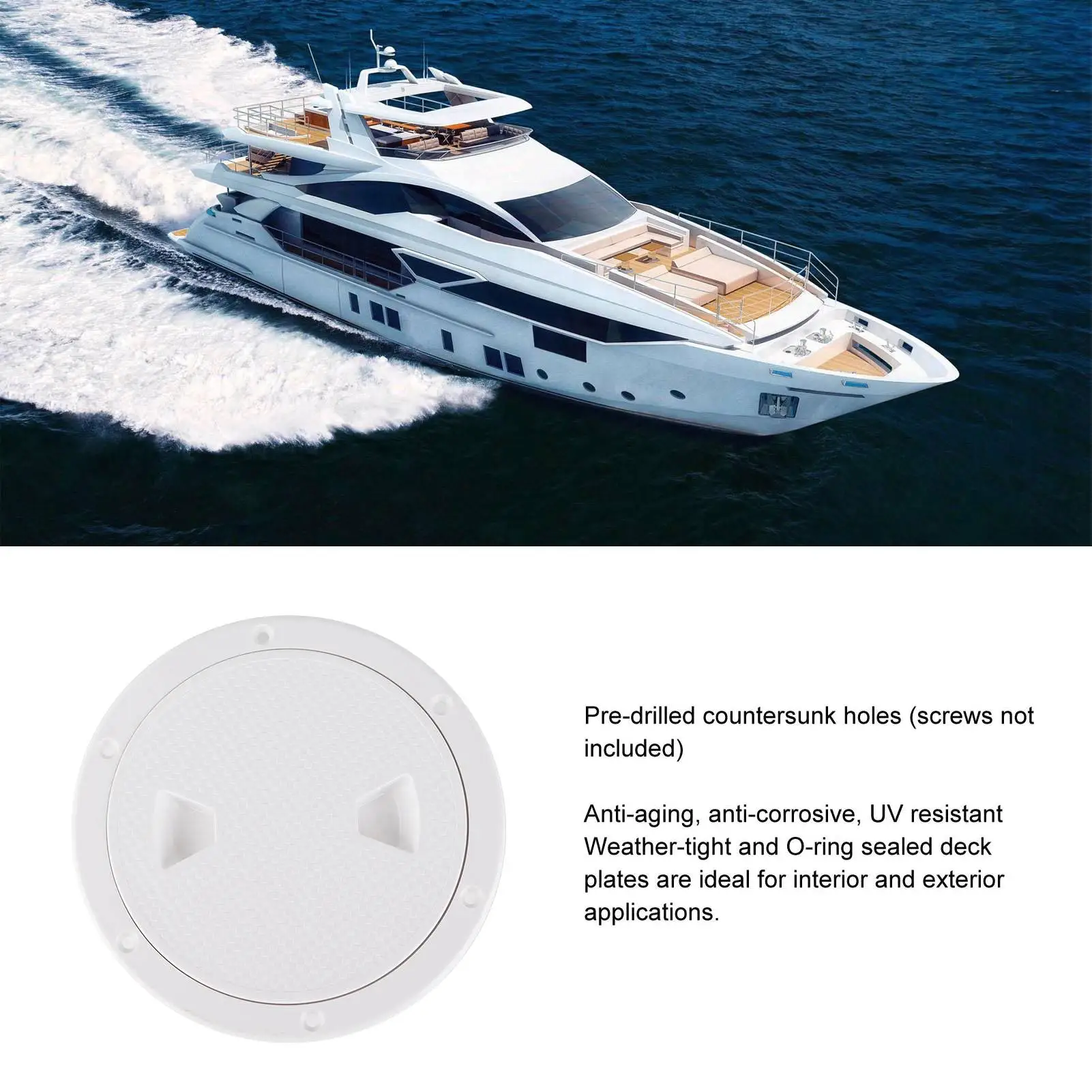 Marine For Yacht Deck Plate 6in Round White Separate Design w/ Pre Drilled Holes & Access Hole