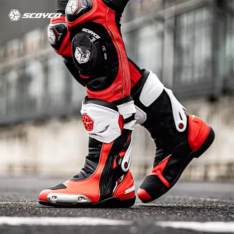 SCOYCO Men's Motorcycle Boots Mid-Calf Flame-Retardant