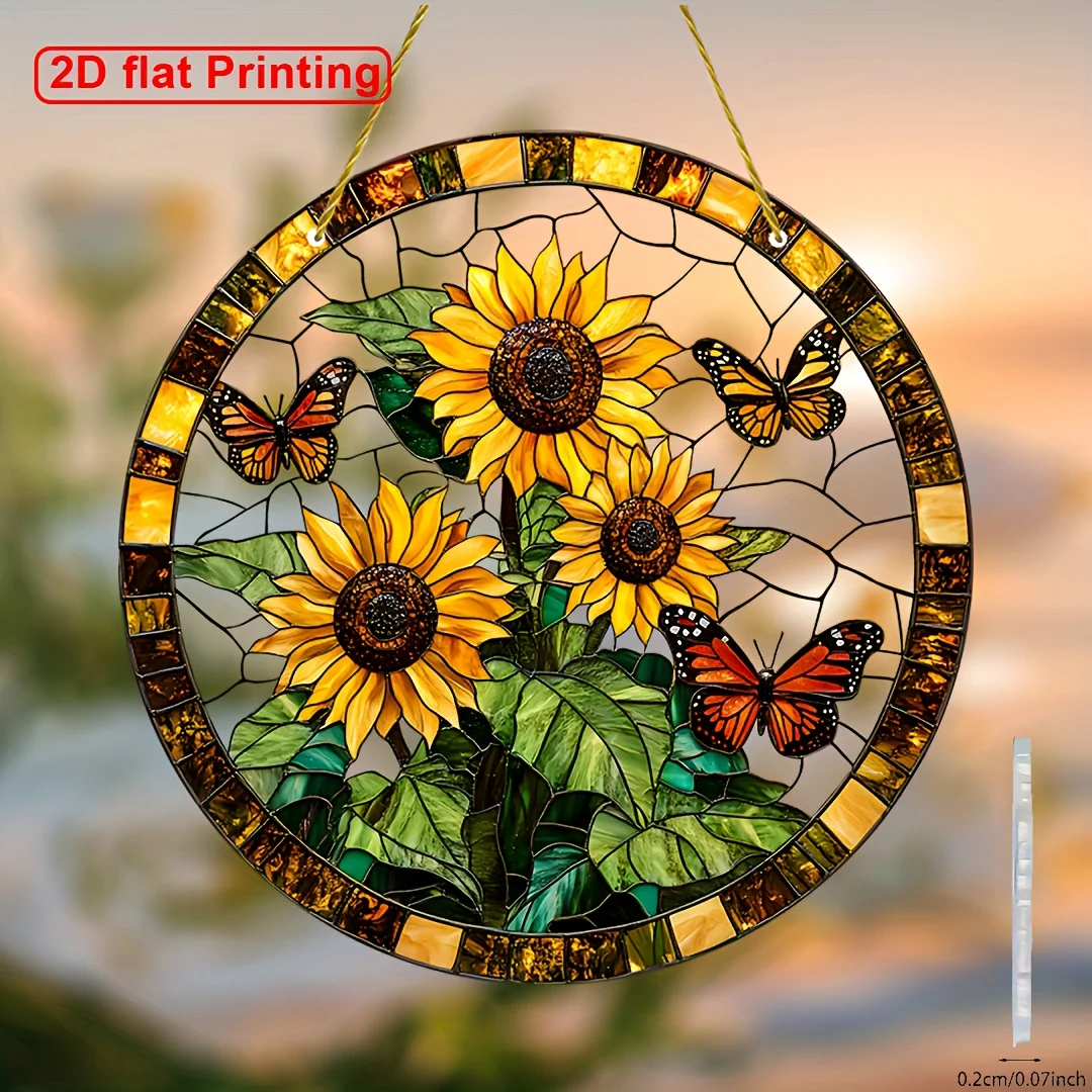 2D Flat - 2D Plane - [2D Plane] 1pc, 2D Acrylic, Sunflower Catcher for Gardening, Sunlight Capture, Window Hanging, Sunflower Ba