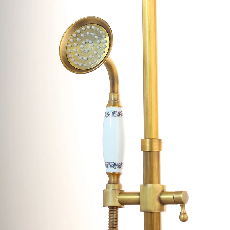 KEMAIDI Antique Brass Retro Vintage Bathroom Shower Faucet Set Wall Mounted Rainfall Shower Head Bathtub Mixer Shower Systerm