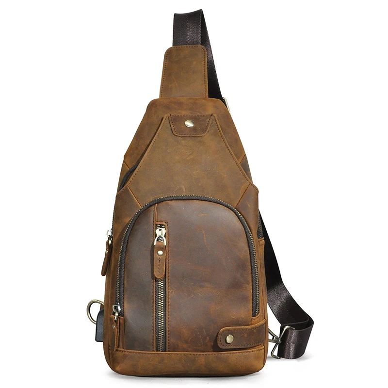 2023 Trend Thick Crazy Horse Leather Retro Sling Chest Bag 8