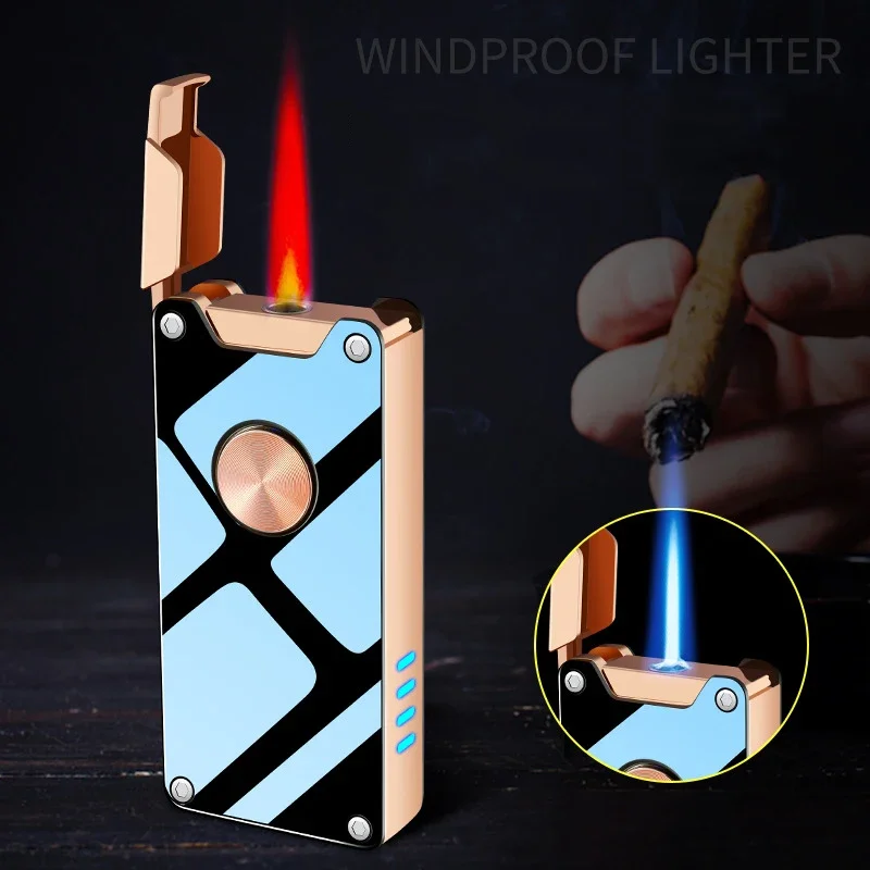 2 in1 Jet Butane Gas Lighter  Metal Windproof Flameless Plasma Electric Lighter Power Display USB Charge Cigarette Accessories