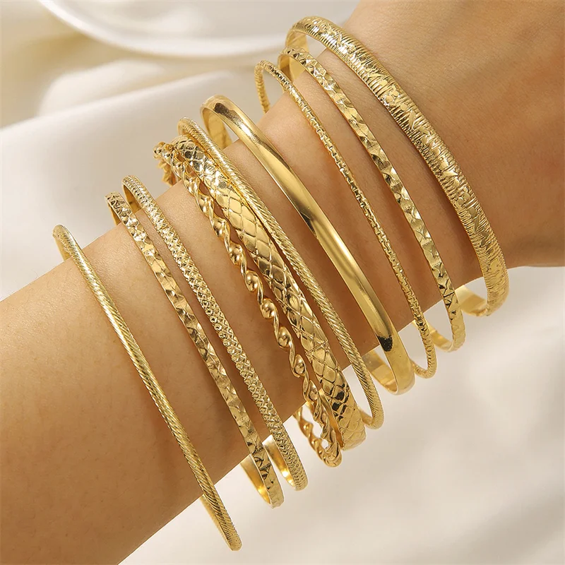 Muliti-layers Boho Gold Plated Love Geometric Opening Bracelet Set for Women Hand Cuff Bangle Handmade Jewelry