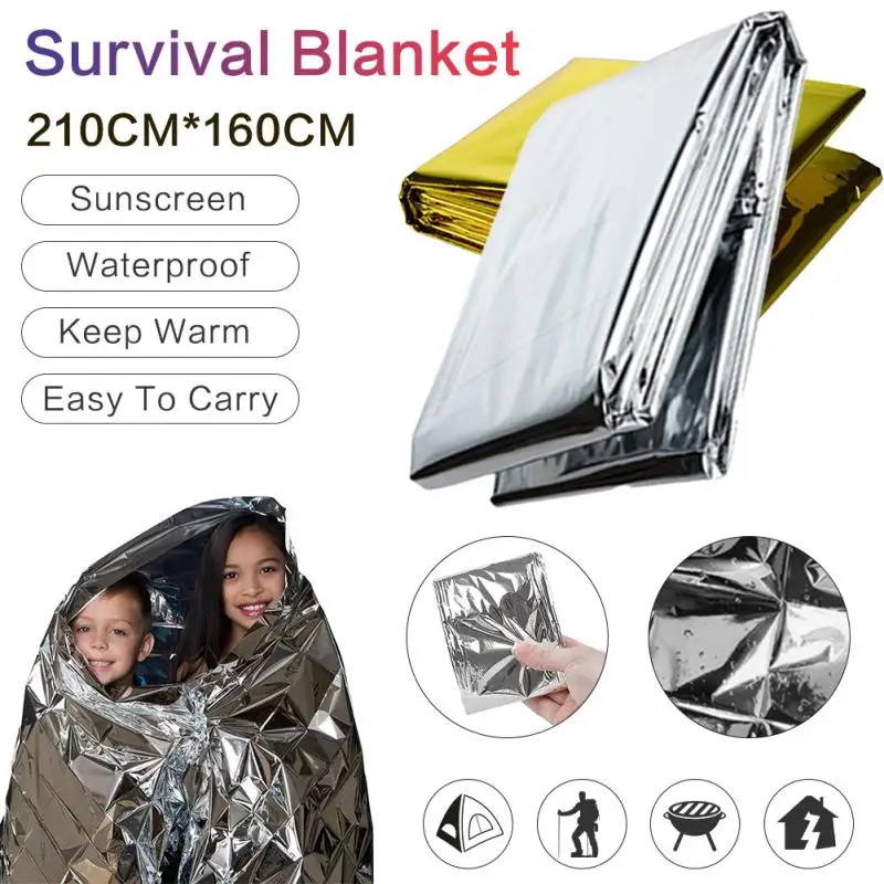 2 Pcs Emergency Blanket Outdoor Camping Hiking Survive Keep Warm First Aid Rescue Heat Windproof Foil Thermal Portable Blanket