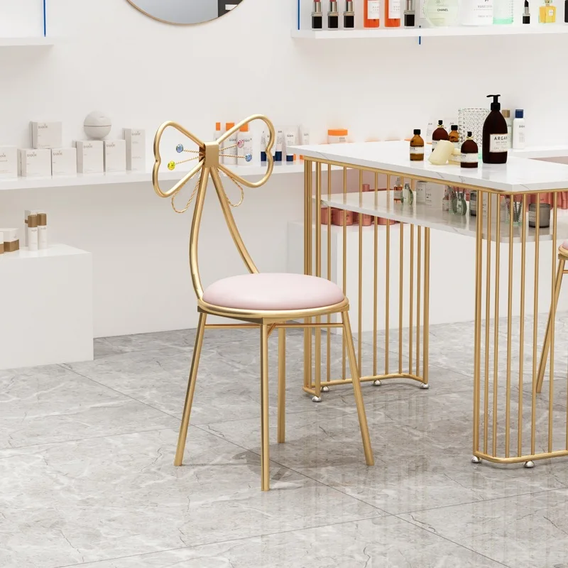 Portable Nail Art Stool with Detachable Backrest,‌Adjustable Butterfly Vanity Chair,  Fashion-Forward Home Makeup Station