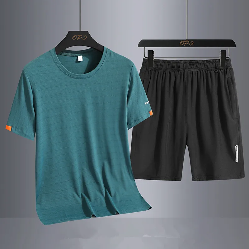 

Short sleeved t-shirt sports set, men's ice thin quick drying shorts, summer casual two-piece set, running and fitness clothes