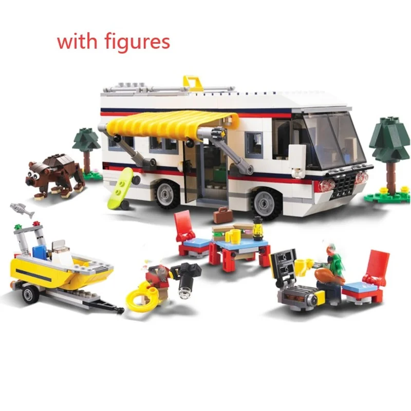 792pcs 3 In 1 City Camper Summer Home Vacation Building Block Bricks Friends Compatible 31052 with Dolls Toys for Kids Gifts