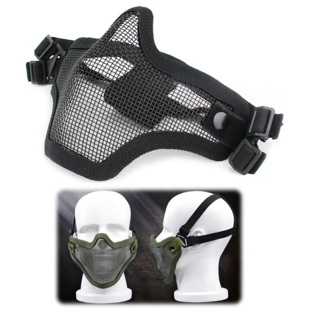 

Adjustable Half Face Wire Mask Carbon Steel Head Protective Metal Face Mask Green/Tan Protective Strike Steel Mesh Mask