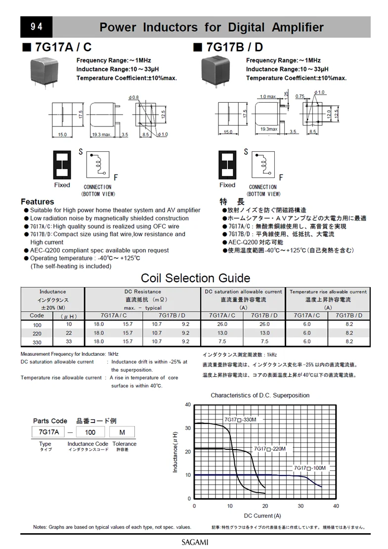10pcs New original phase mode 7G17A/C.B/D-100,200,330 high current Class D digital power amplifier inductors