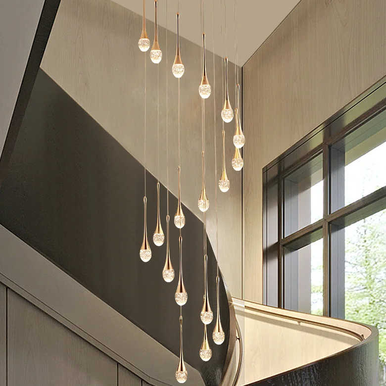 

Modern gold Villa Chandelier Household Hanging Light Duplex Loft Chandelier Minimalist Creative Crystal Staircase Pendent Lamp