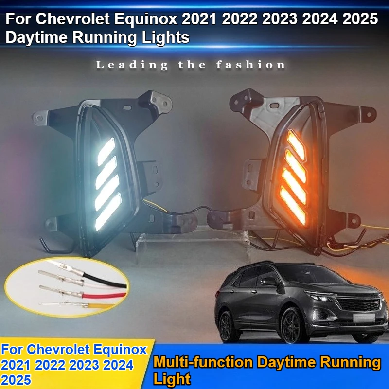Car Led Daytime Running Light Front Fog Lamp DRL Yellow Dynamic Turn Signal For Chevrolet Equinox 2021 2022 2023 2024 2025
