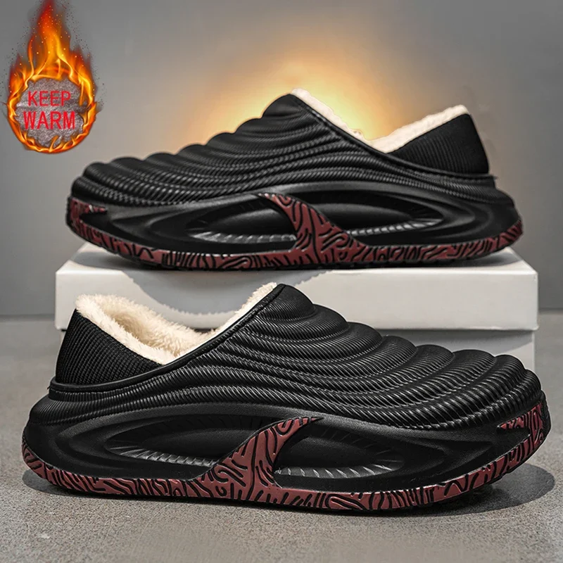 Women Winter Slippers Waterproof Soft Soled Warm Silent Indoor Men's Cotton Slippers Wrap Heel Plush Slippers Home Men Shoes