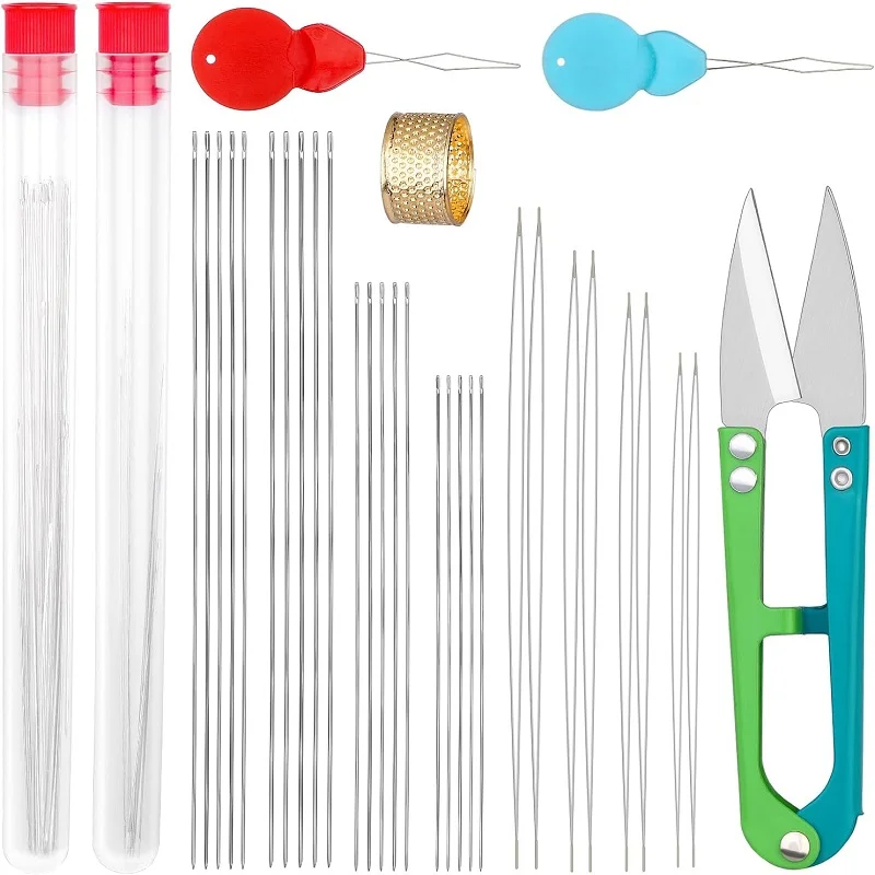 BUDDUR Stainless Steel Beading Needles Kit With Threader And Thimble Scissor For Jewelry Making DIY Handmade Craft Accessories