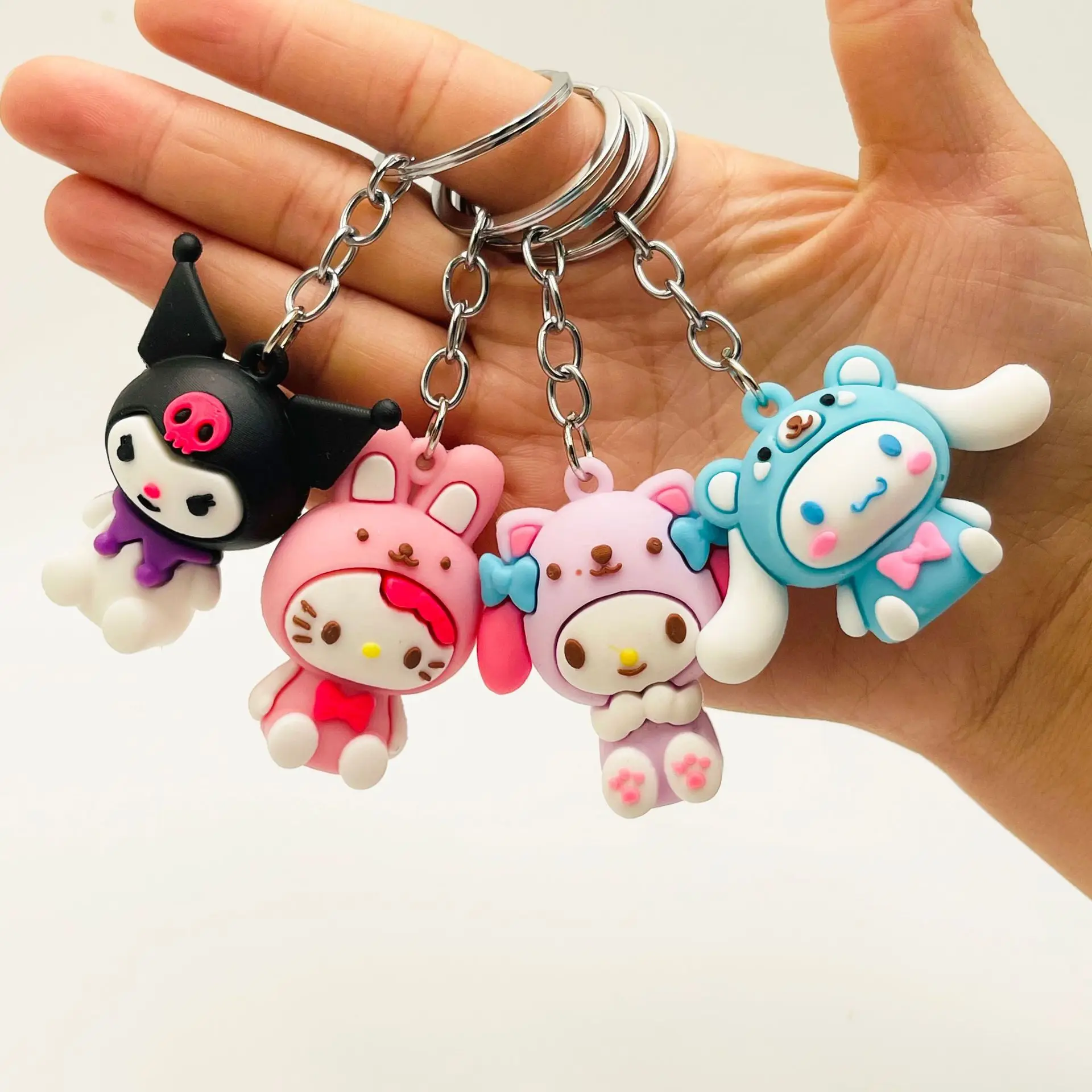 2 Pcs Sanrio Keychain Pendant Kuromi  Kitty Mymelody Cartoon Handheld Girl Kawaii Resin Doll Couple Keychain Accessories