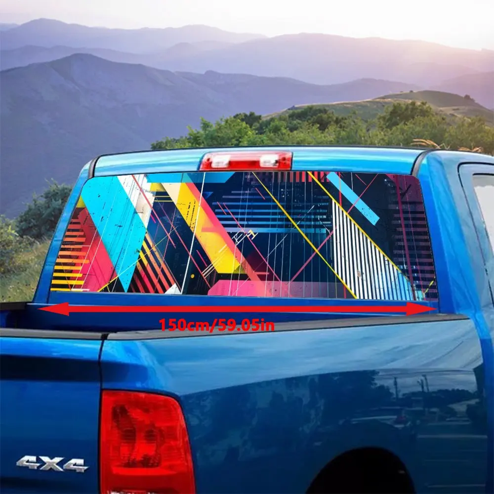 Colour Geometric Stripes Car Rear Windshield Sticker Truck Window See Through Perforated Back Window Vinyl Decal Decoration Gift