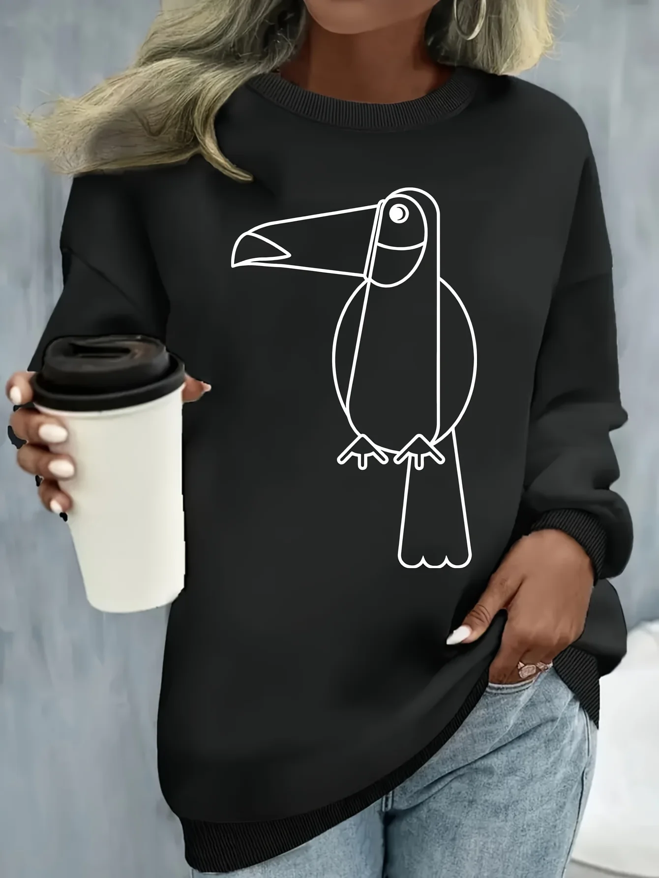 

Simple Bird Graphic Printing Autumn and Winter Pure Cotton Men's and Women's Sweatshirts Outdoor Sports Leisure Fashion Trend