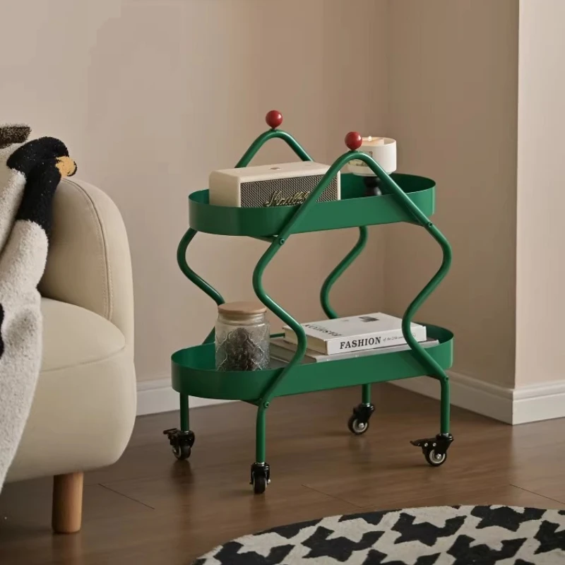 

INS Style Rolling Coffee Table,Iron Mobile Cart for Living Room Bedroom,Multi-Purpose Snack Storage Trolley,Aesthetic Home Decor