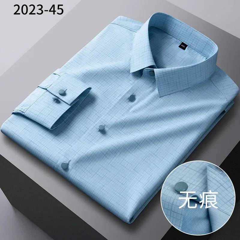 New bamboo fiber long-sleeved shirt, linen cotton light color, casual and versatile seamless pressure-sensitive shirt for men