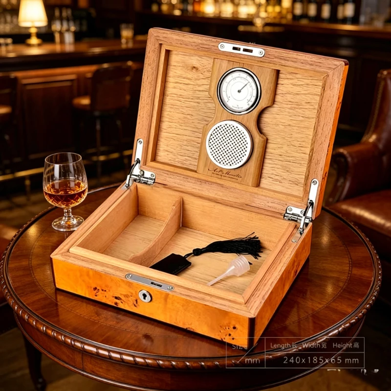 Wooden Cigar Humidor Box Holds 30 Cigars with Humidifier and Hygrometer Unique Creative Design 240x185x65mm