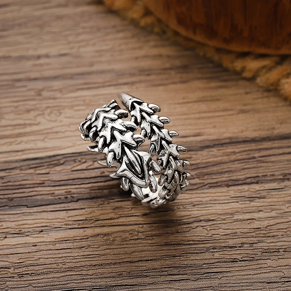 خمر القوطية عارضة العمود الفقري خواتم للنساء الرجال العتيقة الفضة غلو حريش حلقة مفتوحة الهيب هوب مجوهرات Y2K خواتم الموضة #3