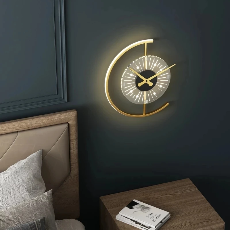 Imagem -06 - Moderno Led Wall Clock Lâmpadas Cabeceira Corredor Corredor Relógio Luz Foyer Cozinha Varanda Luminaria Interior Sconce Iluminação