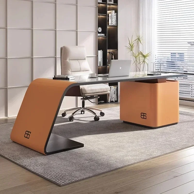 

Minimalist paint desk rock slab desk study modern simple light luxury computer table and chairs