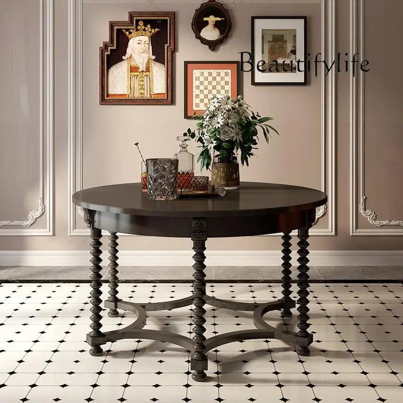 طاولة طعام أمريكية فاخرة من الخشب الصلب وكرسي مجموعة طاولة حديثة وبسيطة منزلية طاولة غربية فرنسية مستديرة