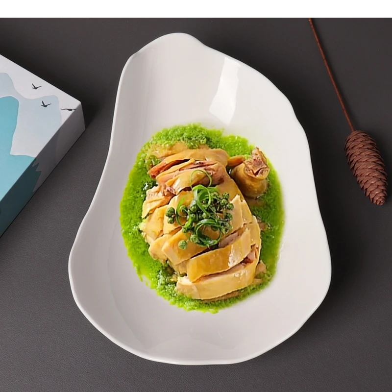 Ceramic Dinner Dish Cooking Plate Pasta Steak Restaurant Irregular Shape Solid Color Cutlery Snack Dessert 10/12 Inch