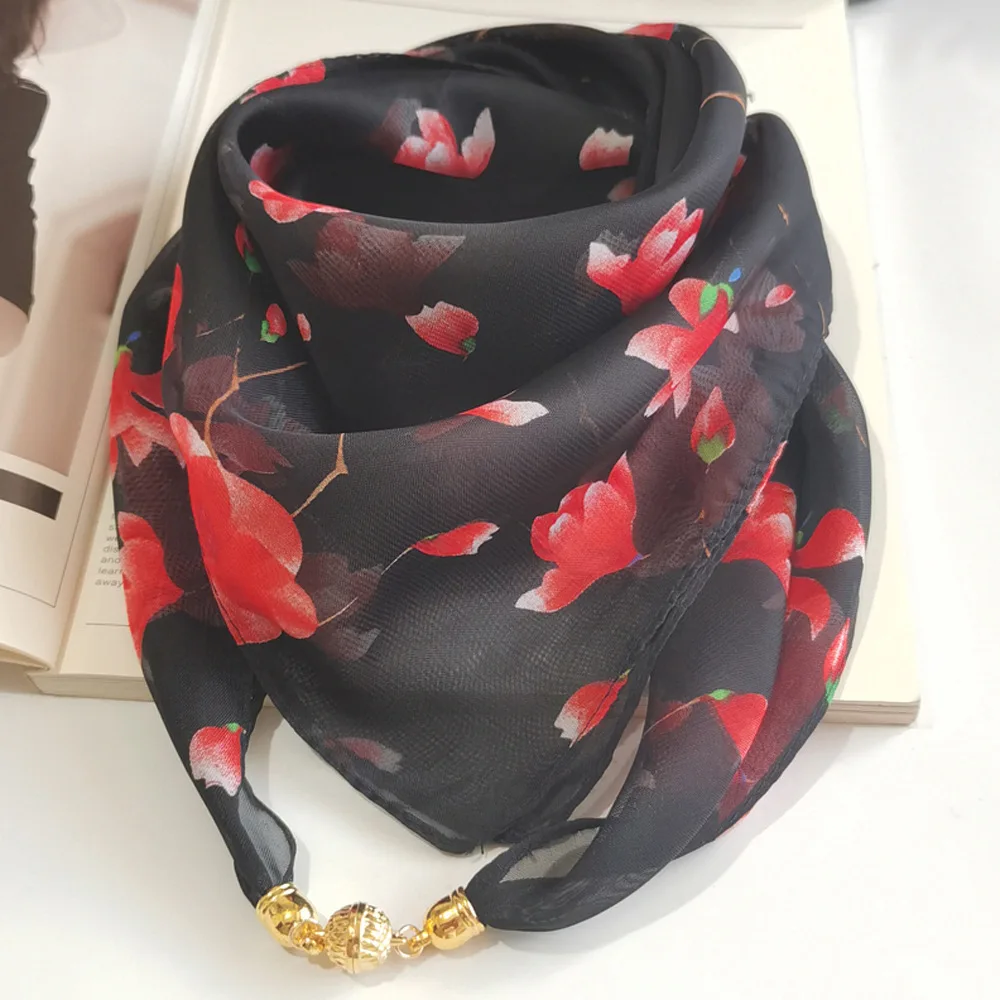 Neue Mode Magnetische Schnalle Schal Dünnen Schal Dekorative Chiffon Quadrat Sonnencreme Hals Abdeckung frauen Schals Party Geschenk – Detail 9