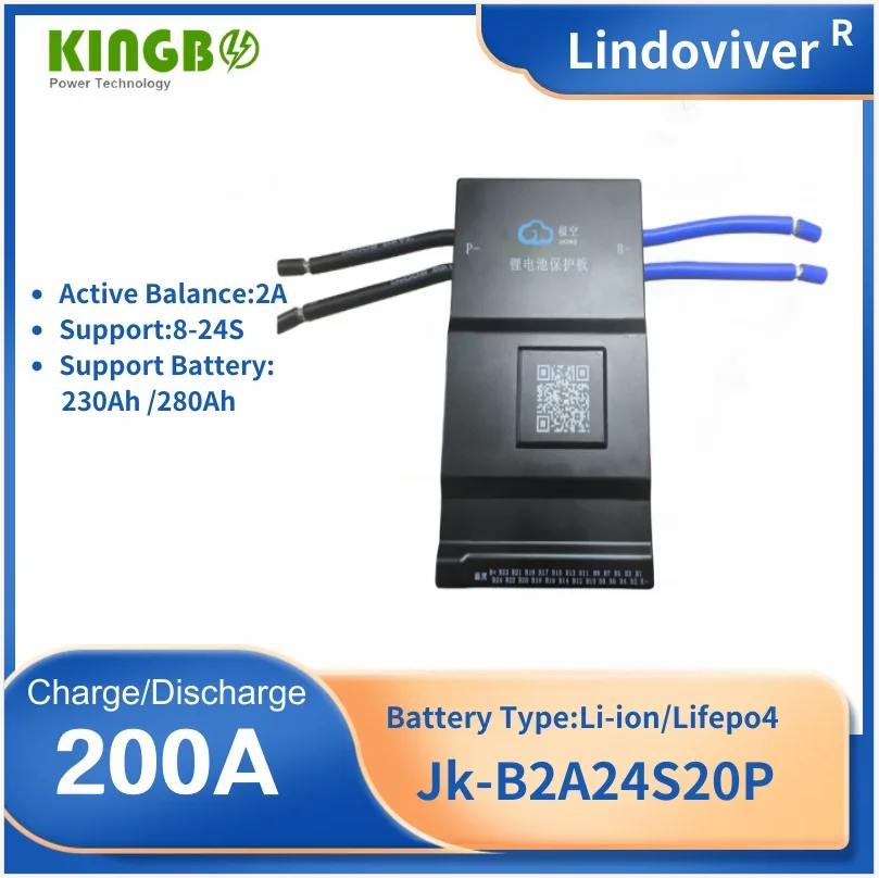 JK-B2A24S20P BMS inteligente, LiFePO4, 4S, 6S, 8S, 12S, 18S, 20S, 24S, 200A, LiFePO4