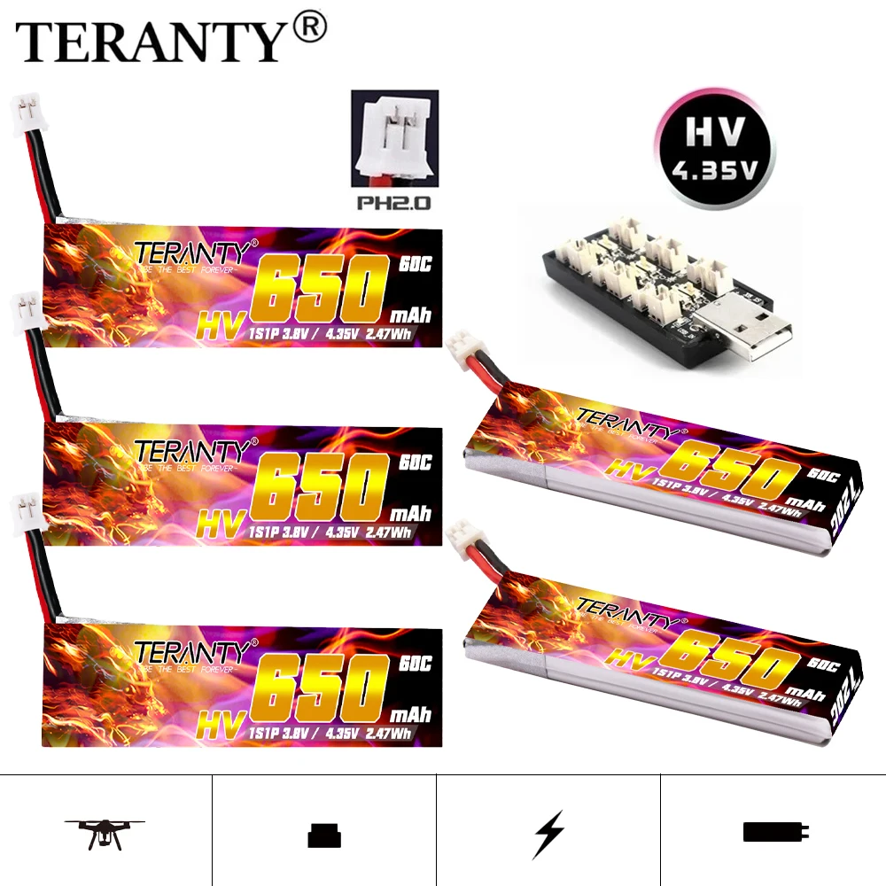 1/3/5/10PCS TREANTY 1S 4.35V HV Lipo Battery 3.8V 650mAh 60C/120C For Emax Tinyhawk King Kong Ldarc TINY7 Drone PH2.0 Plug