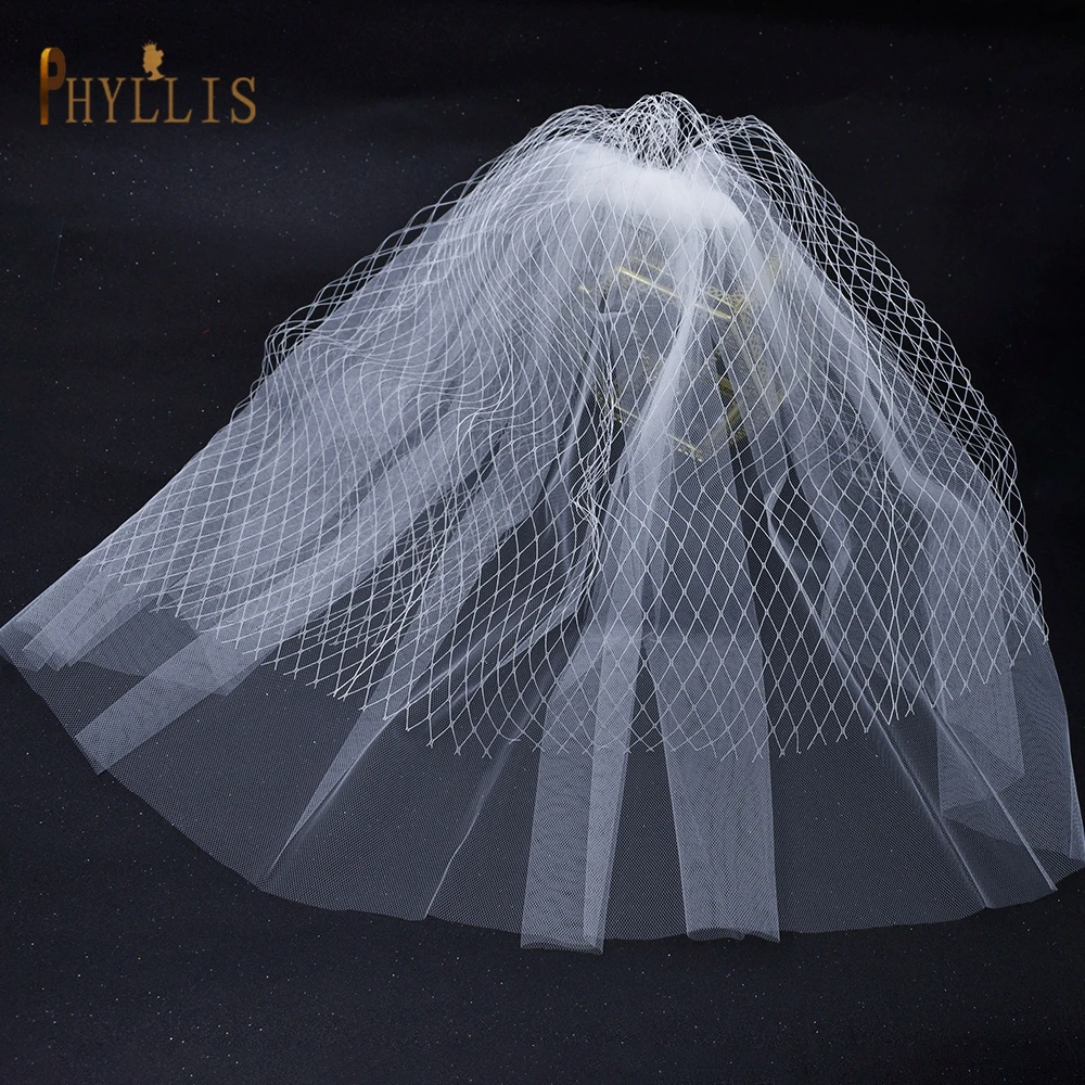 JM05 Bridal Birdcage Veil Wedding Hair Accessories Double layer White Blusher Veil Short Veil Luxury Wedding Party Face Veil