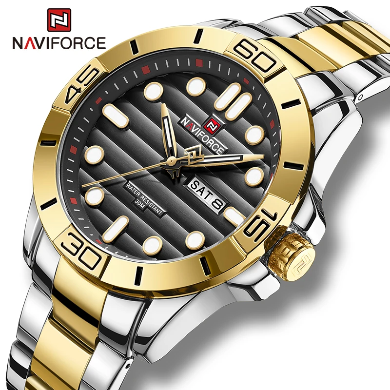 

NAVIFORCE New Luxury Quartz Calendar Watch for Men Business Stainless Steel Male Clock Gold Original Watches with Luminous Hands