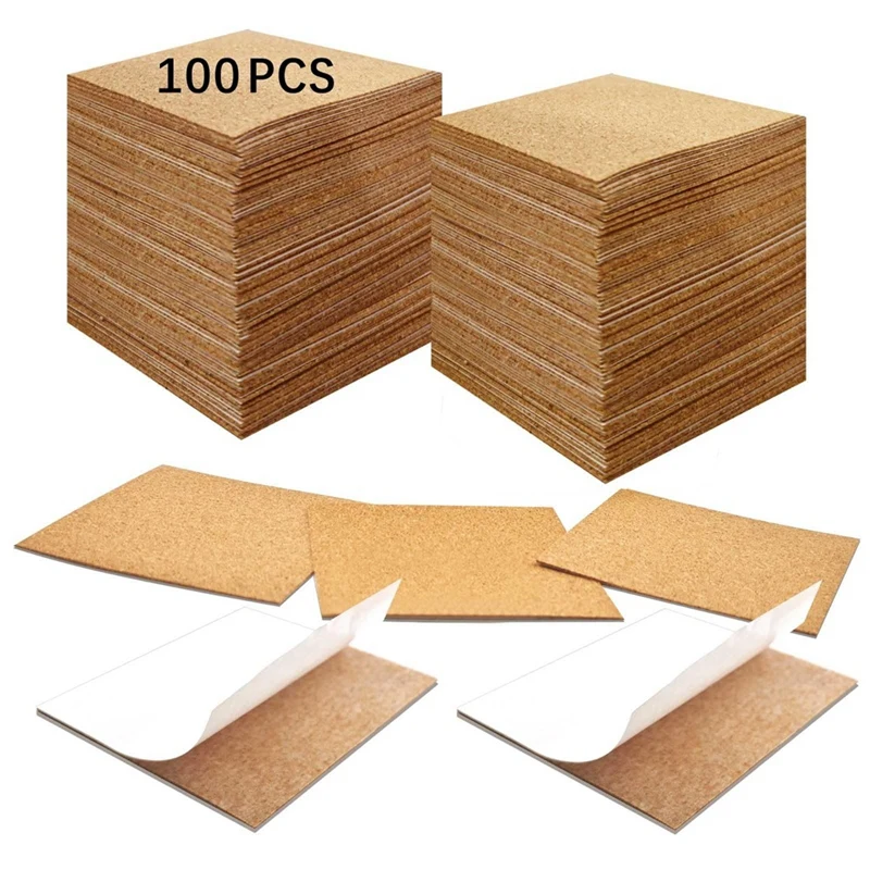 100PCS Self Adhesive Cork For Coasters, Bulk 4X4inch Coaster Bottoms Self Adhesive,Squares Cork Pads With Adhesive Back Durable