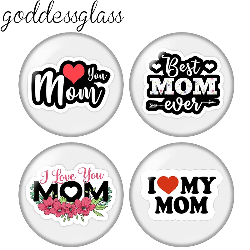 New I love Mom Love mother Best mum 10pcs mix 12mm/18mm/20mm/25mm Round photo glass cabochon demo flat back Making findings